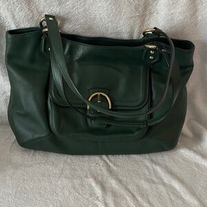 Coach Campbell Carryall Dark Green Pebbled Leather Tote Bag excellent Gold